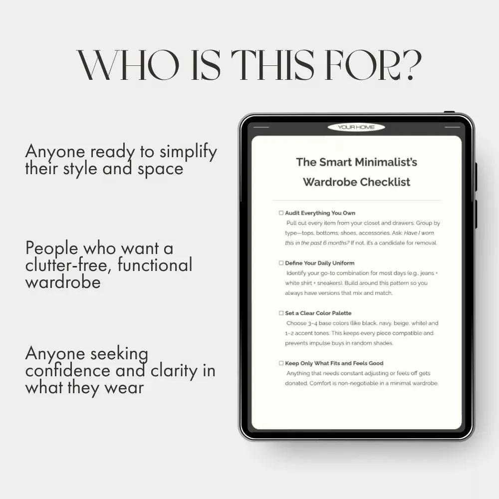 The Smart Minimalist’s Wardrobe Checklist | Digital Download Guide for Capsule Wardrobe, Closet Declutter & Sustainable Fashion Organization