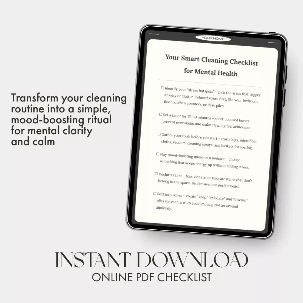 Your Smart Cleaning Checklist for Mental Health | Printable Digital Download for Mindful Living, Stress Relief, and Organized Spaces | How to Plan Smart Cleaning for Mental Health Guide