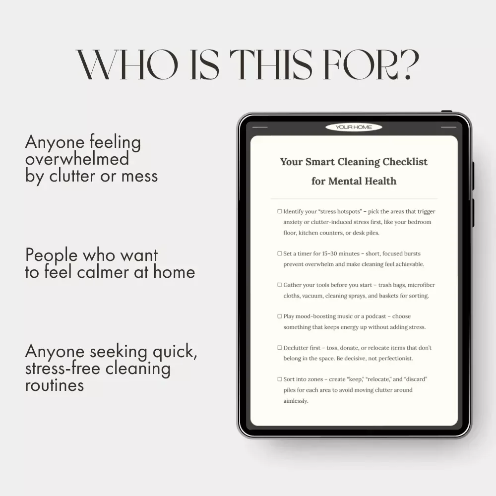Your Smart Cleaning Checklist for Mental Health | Printable Digital Download for Mindful Living, Stress Relief, and Organized Spaces | How to Plan Smart Cleaning for Mental Health Guide