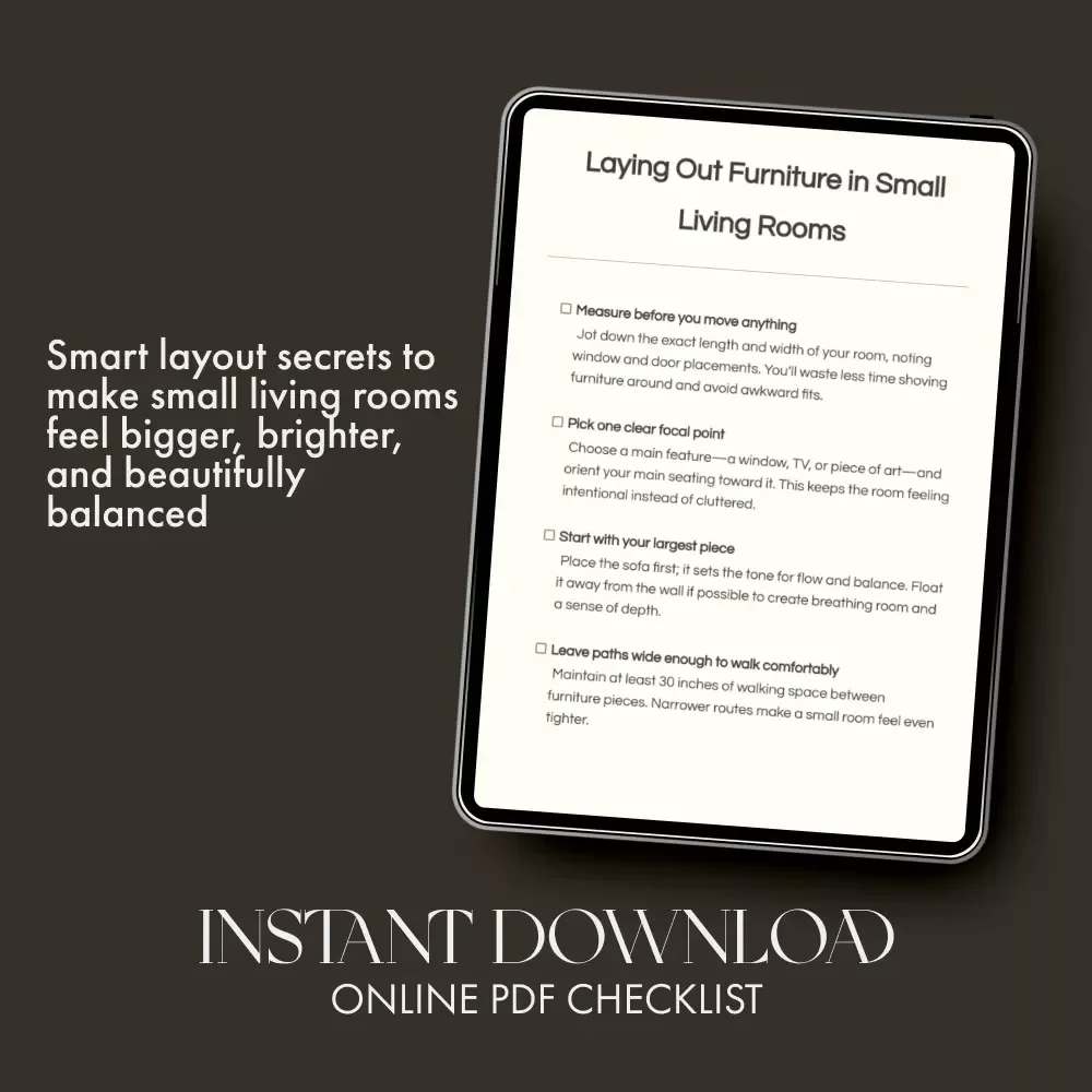 Laying Out Furniture in Small Living Rooms | Space-Saving Layout Guide, Small Apartment Furniture Arrangement eBook, Digital Download for Cozy Homes