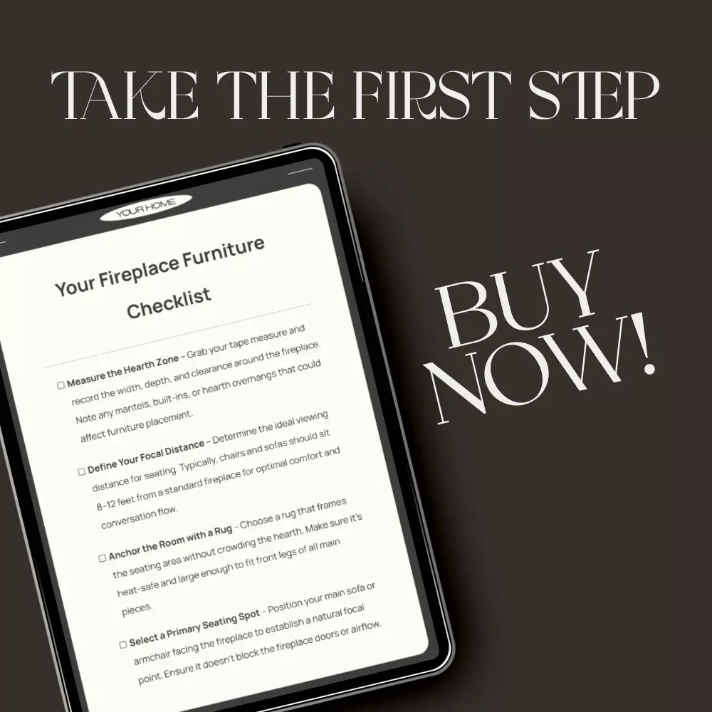 Your Fireplace Furniture Checklist | Printable Home Styling Guide for Living Room Layouts | How to Arrange Furniture Around a Fireplace | Cozy Interior Design Digital Download