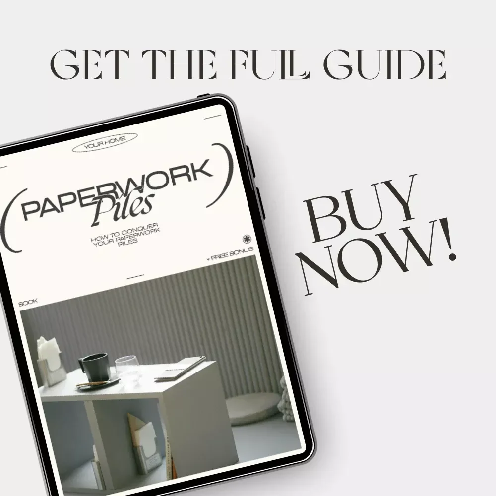 How to Conquer Your Paperwork Piles | Declutter & Organize Your Desk | Digital eBook Guide on what to do when paperwork piles up | Printable Productivity Resource