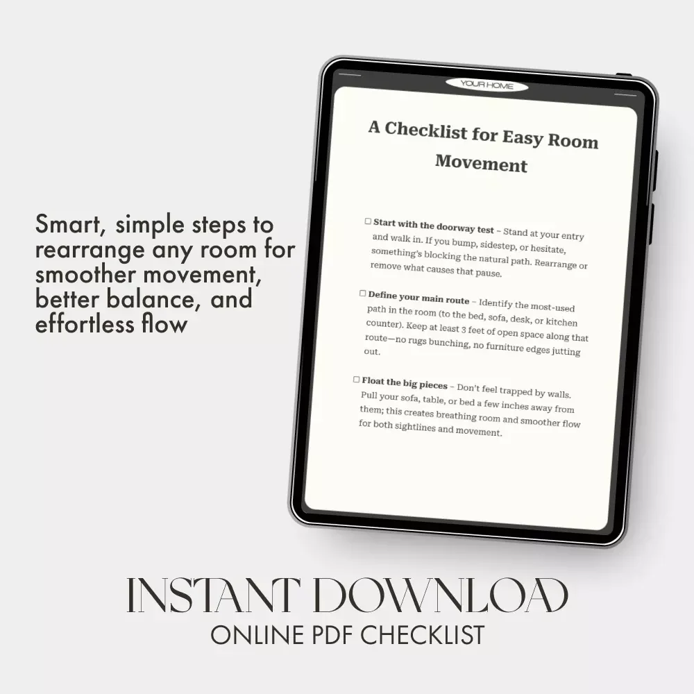 A Checklist for Easy Room Movement | Home Flow Tips | Digital Download for Smooth Room Layout & Feng Shui Balance | Printable Guide for Interior Design & Decluttering