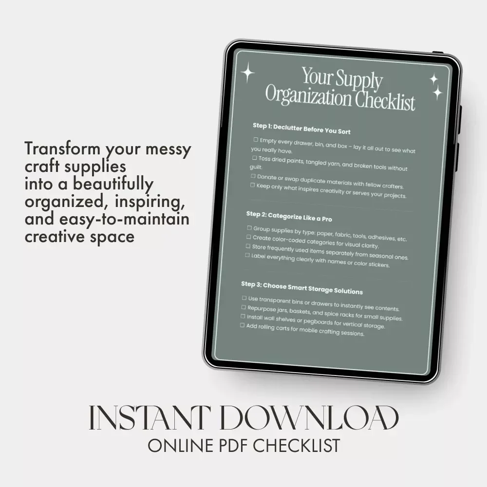 Your Supply Organization Checklist | Printable Craft Supply Checklist | How to Organize Craft and Hobby Supplies | Digital Download for Crafters