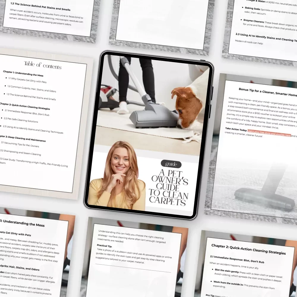 A Pet Owner’s Guide to Clean Carpets | Digital Download Cleaning Guide for Pet Owners | What to Do When Carpets Get Dirty with Pets | eBook, Printable PDF Checklist & Cleaning Strategies