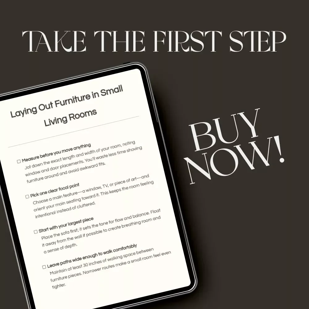 Laying Out Furniture in Small Living Rooms | Space-Saving Layout Guide, Small Apartment Furniture Arrangement eBook, Digital Download for Cozy Homes