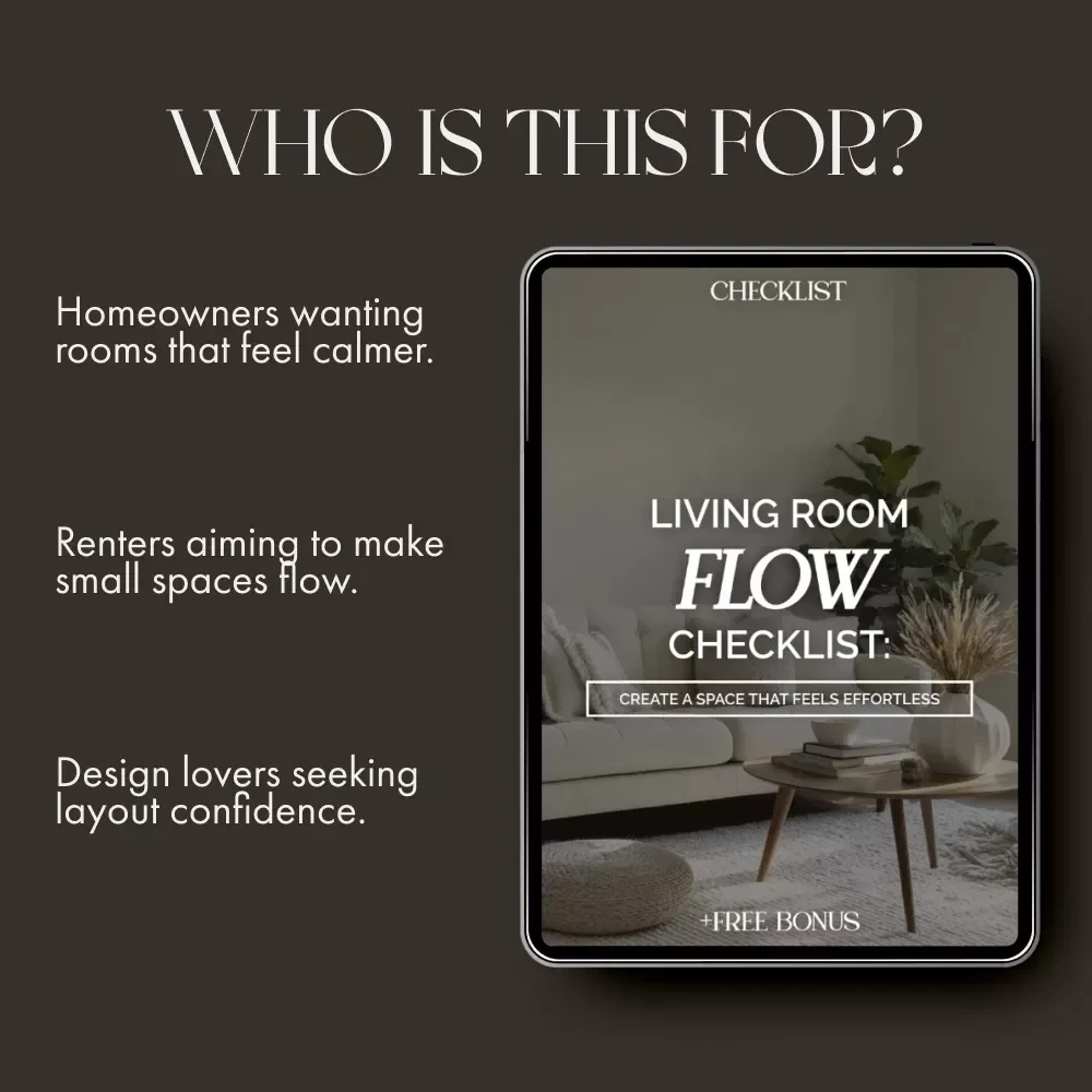 Living Room Flow Checklist | Digital Home Styling Guide | How to Arrange a Living Room for Flow | Interior Design Layout Tips Printable Download