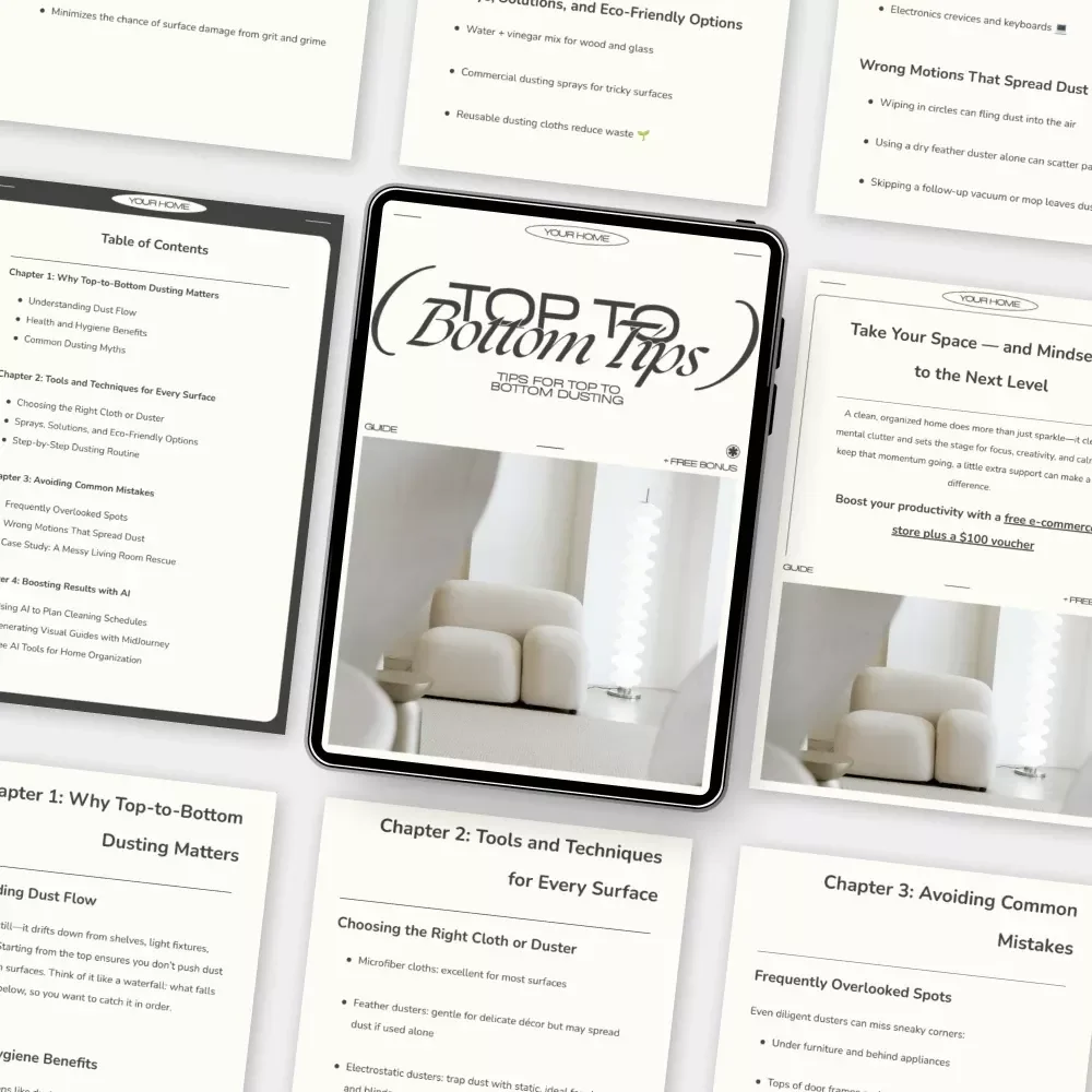 Top-to-Bottom Tips | Complete Guide for Effortless Home Cleaning, Expert Dusting Routine, and AI-Powered Organization | Digital Download for Cleaner Homes & Dust-Free Living