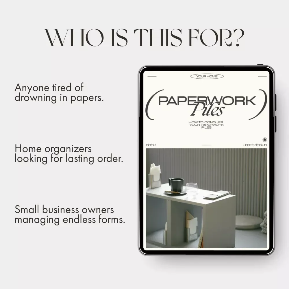 How to Conquer Your Paperwork Piles | Declutter & Organize Your Desk | Digital eBook Guide on what to do when paperwork piles up | Printable Productivity Resource