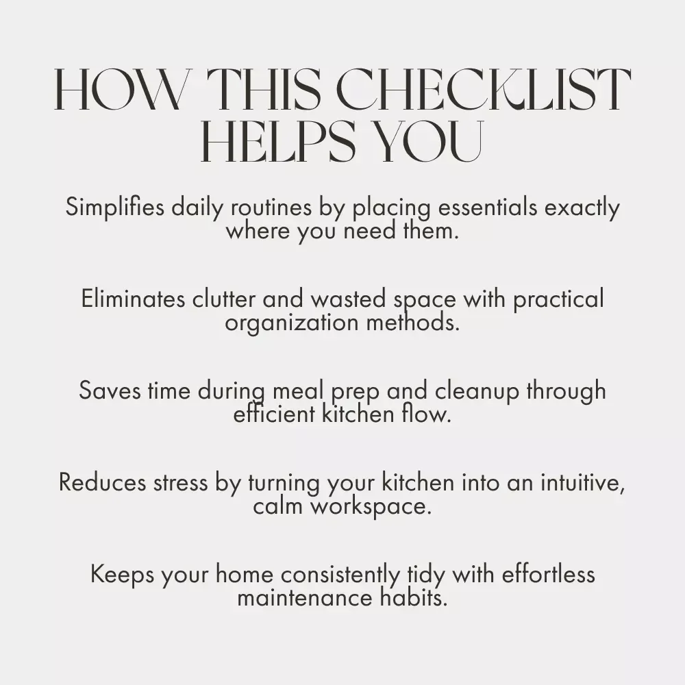 Kitchen Flow Checklist | Digital Download for Organizing Kitchen for Easy Access | Printable Home Organization Guide