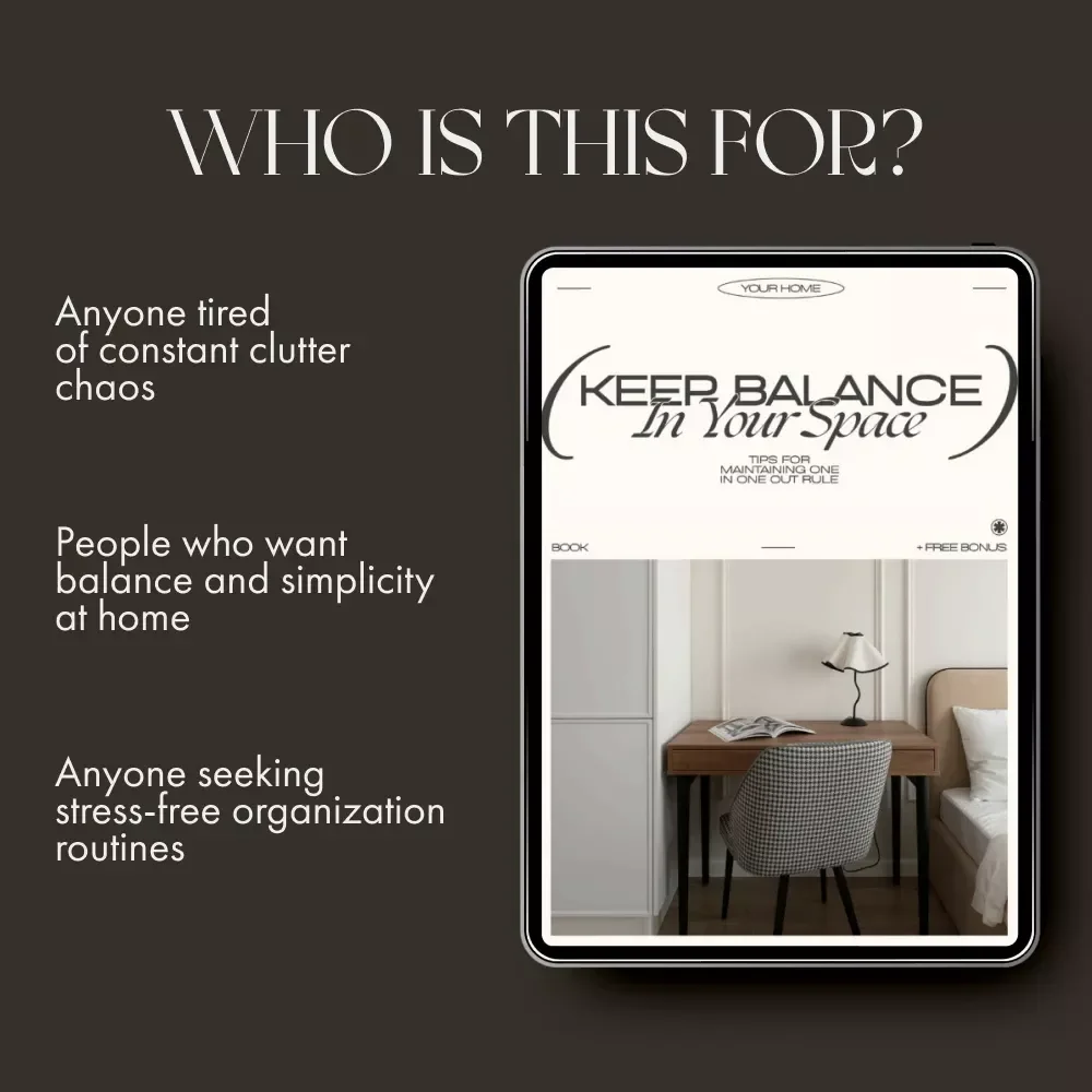Keep Balance in Your Space | Ebook for Decluttering and Tips for Maintaining One In One Out Rule | Digital Minimalist Living Guide