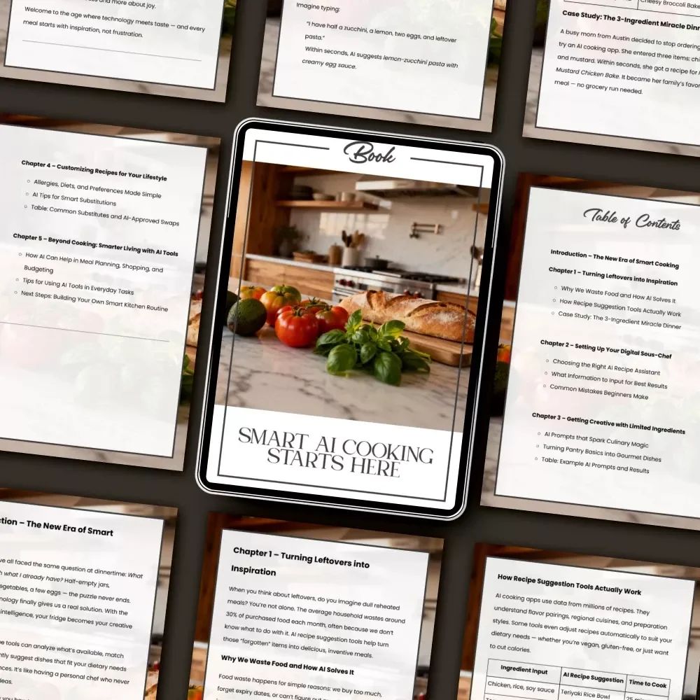 Smart AI Cooking Starts Here – Digital eBook Guide for AI-Powered Meal Planning, Smart Kitchen Tips, Recipe Prompts & Food Waste Solutions | Instant Download