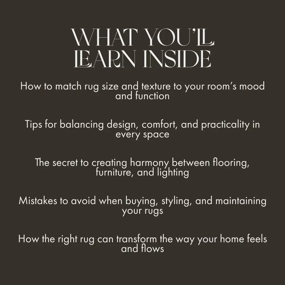 The Smart Guide to Choosing the Perfect Rug for Any Room | eBook on How to Choose the Right Size Rug for Your Room, Shapes, Styles & AI Design Tips