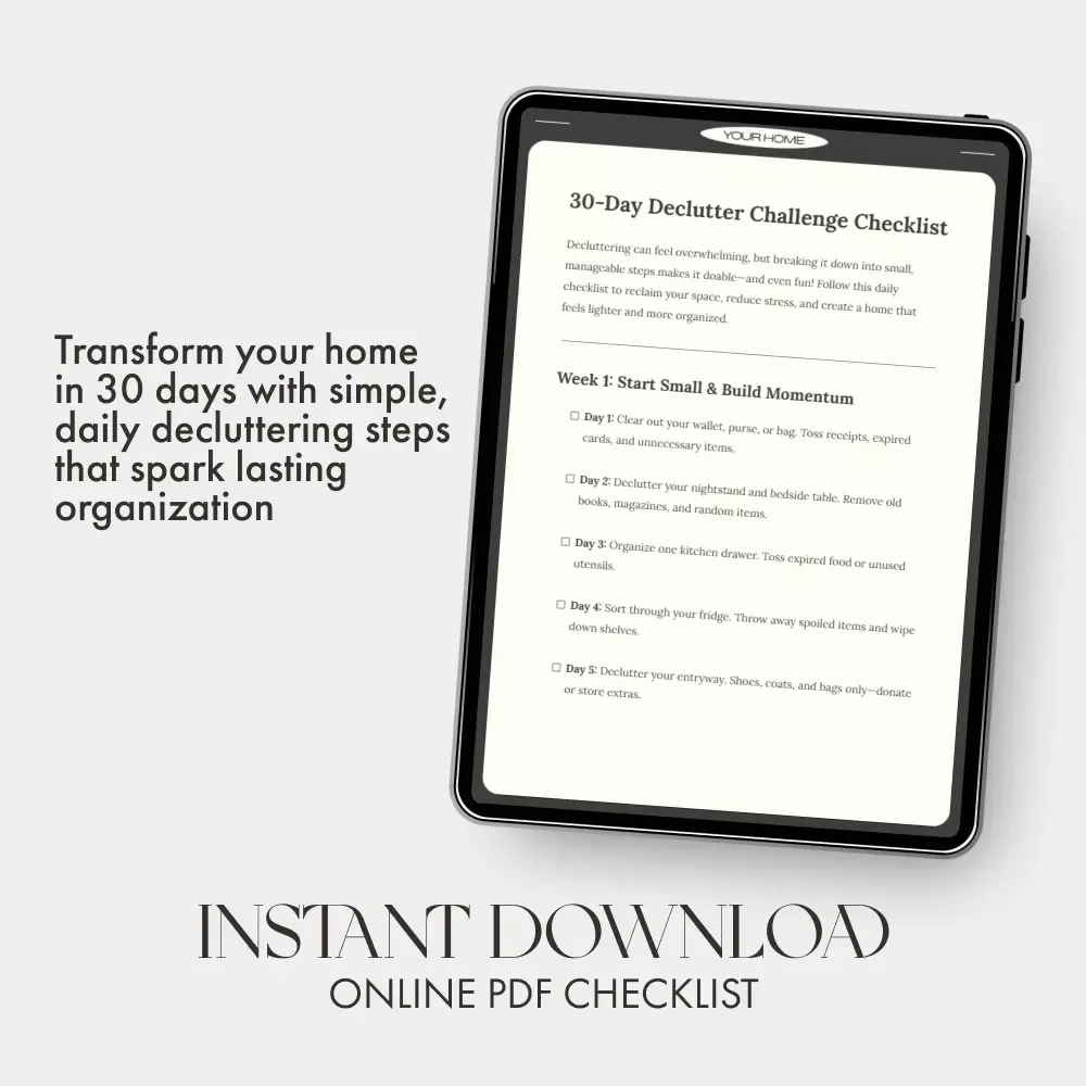 30-Day Declutter Challenge Checklist | Printable Home Organization Guide | Digital Download | How to Do a 30 Day Declutter Challenge Step-by-Step