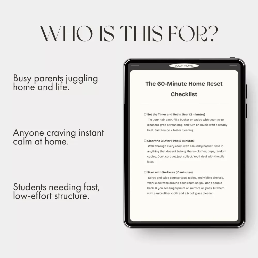 The 60-Minute Home Reset Checklist | How to Clean Your House in Under an Hour | Printable Digital Cleaning Guide