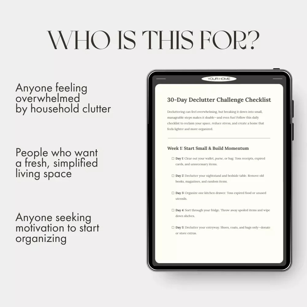 30-Day Declutter Challenge Checklist | Printable Home Organization Guide | Digital Download | How to Do a 30 Day Declutter Challenge Step-by-Step