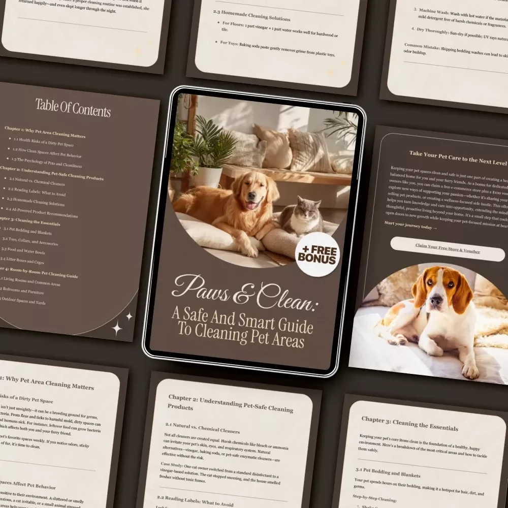 Paws & Clean: A Safe and Smart Guide to Cleaning Pet Areas | Digital eBook for Pet Owners | Tips for Cleaning Pet Areas Safely | Pet-Safe Cleaning Guide & AI Tools