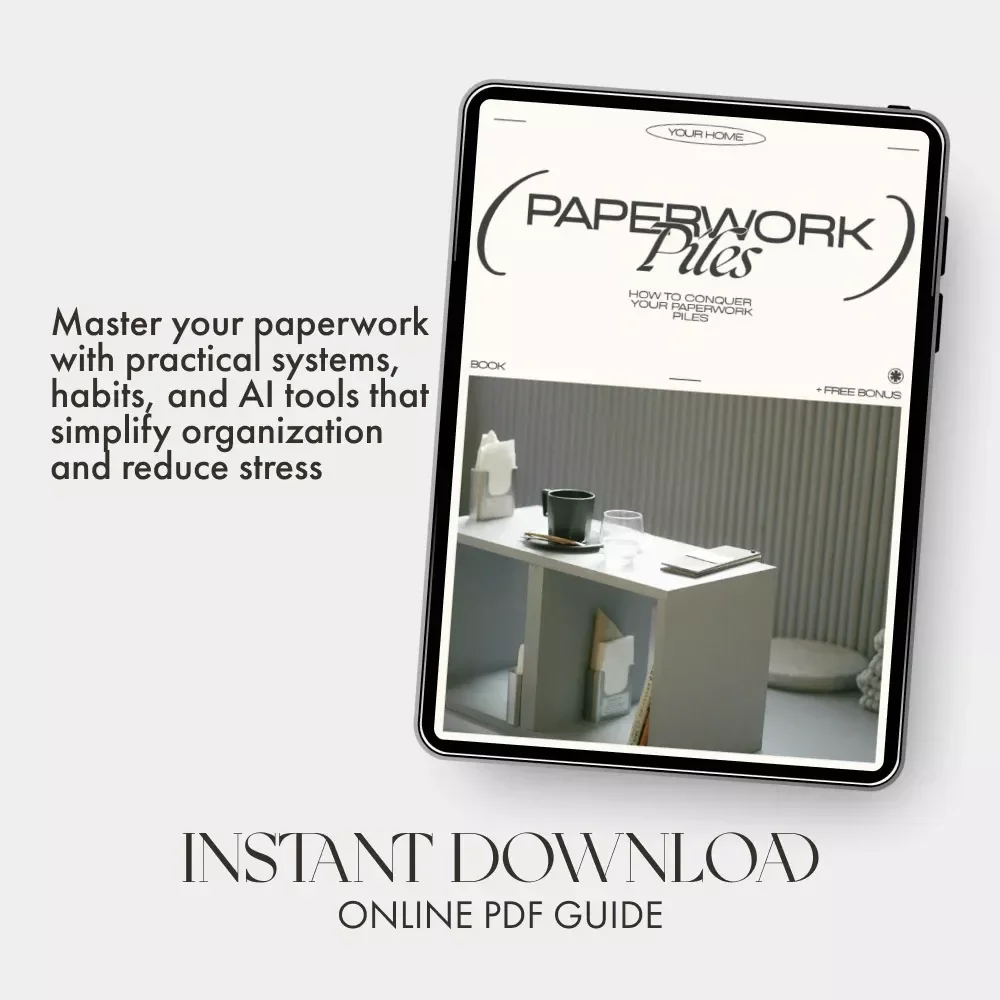 How to Conquer Your Paperwork Piles | Declutter & Organize Your Desk | Digital eBook Guide on what to do when paperwork piles up | Printable Productivity Resource