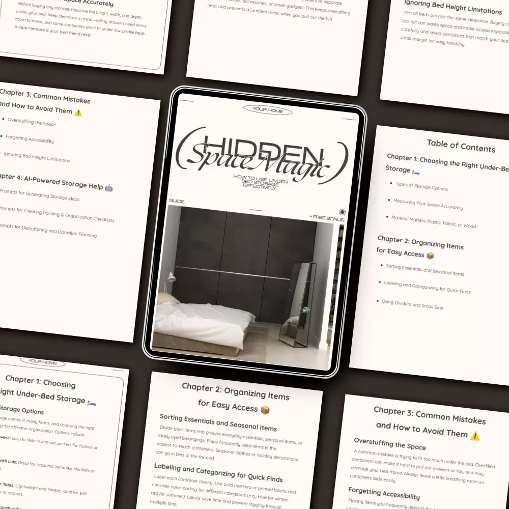 Hidden Space Magic | Under Bed Storage Guide, Organization eBook, AI Decluttering Prompts, Small Space Home Organization Checklist, Digital Download