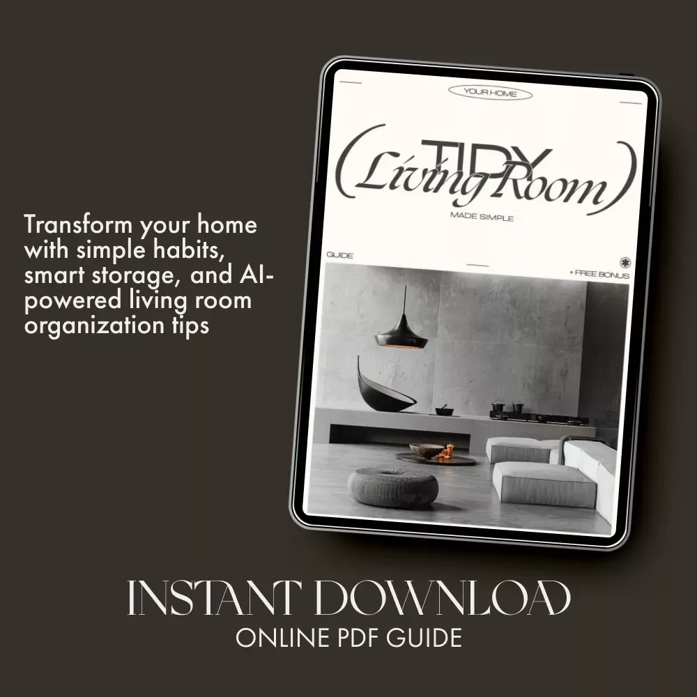 Tidy Living Room Made Simple | Minimalist Home Guide, Digital Decluttering eBook, Smart Storage & AI Organization Tips
