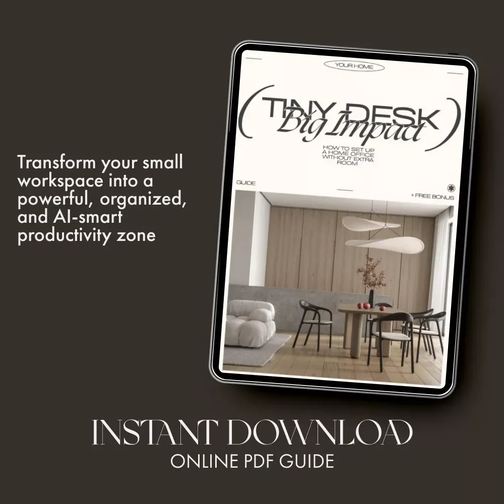 Tiny Desk, Big Impact | Small Space Home Office Guide | Minimalist Productivity eBook | AI Tools & Organization Tips for Remote Work