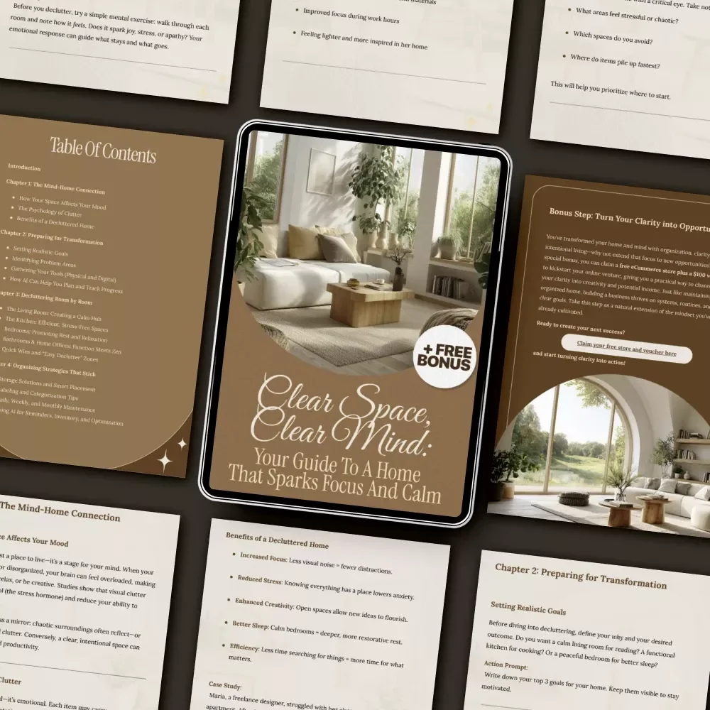 Clear Space, Clear Mind: Your Guide to a Home That Sparks Focus and Calm | How to Organize Your Home for Mental Clarity | Minimalist Lifestyle eBook | Digital Declutter & Mindfulness Guide