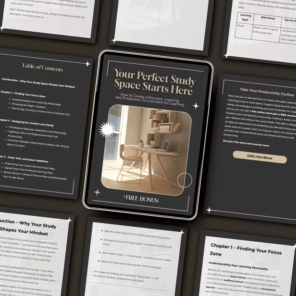 Your Perfect Study Space Starts Here | The Best Way to Design a Study Area | Digital eBook Guide for Students & Creatives