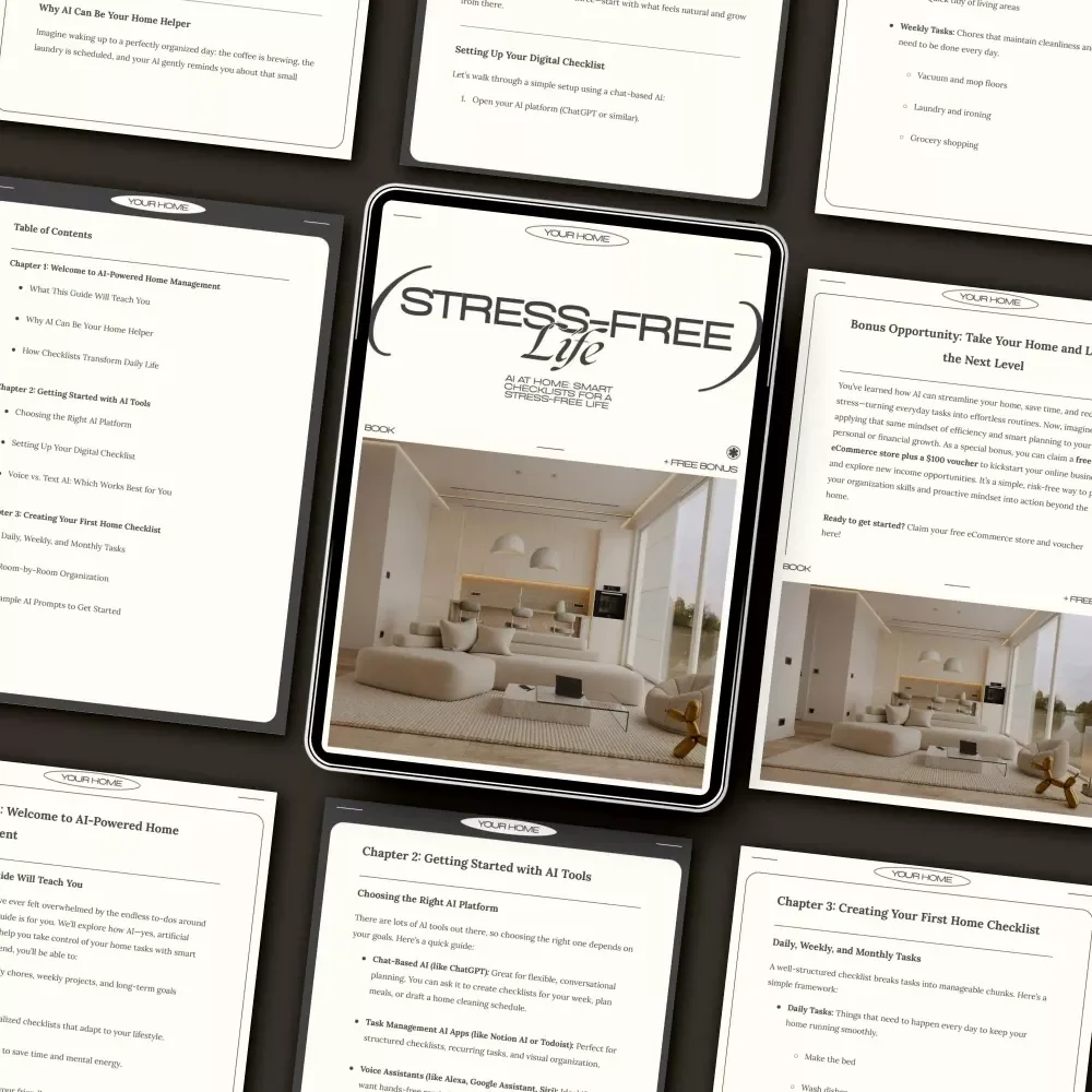 AI at Home: Smart Checklists for a Stress-Free Life | Digital eBook Guide on how to use AI for home checklists | AI-Powered Home Organization & Productivity Planner