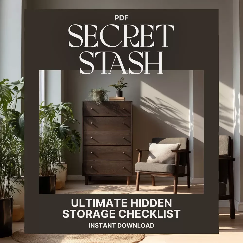Secret Stash: Your Ultimate Hidden Storage Checklist | Printable Home Organization Guide | How to Create Hidden Storage Solutions for a Clutter-Free, Stylish Space