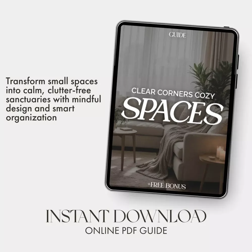 Clear Corners Cozy Spaces | Minimalist Home Design eBook | Small Space Decorating Guide | Decluttering and Organization Tips for Calm, Cozy Living