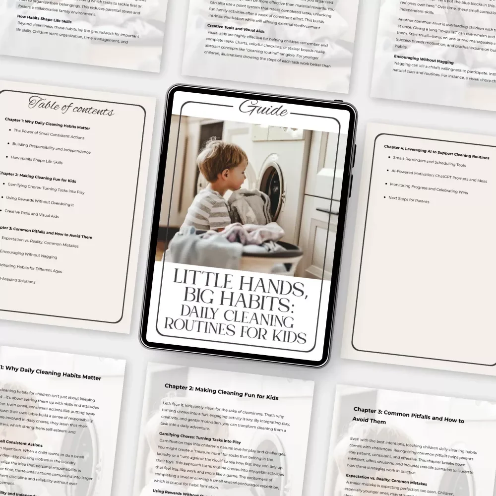 Little Hands, Big Habits: Daily Cleaning Routines for Kids | Printable Guide for Parents | Tips for Creating Daily Cleaning Habits for Children | Fun Family Chore System & AI-Powered Tools