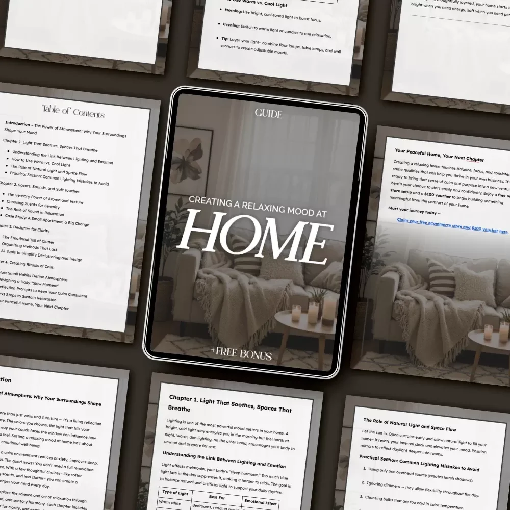 Creating a Relaxing Mood at Home – A Complete Digital Guide on How to Set Mood at Home for Relaxation | Transform Your Space with Light, Scents, and Calm Rituals
