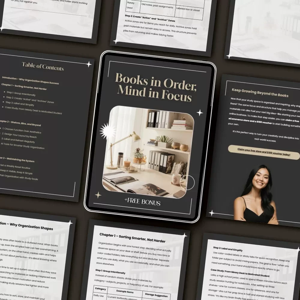 Books in Order, Mind in Focus | Digital Guide for the Best Way to Organize Books and School Materials | Study Organization eBook & Printable Checklist
