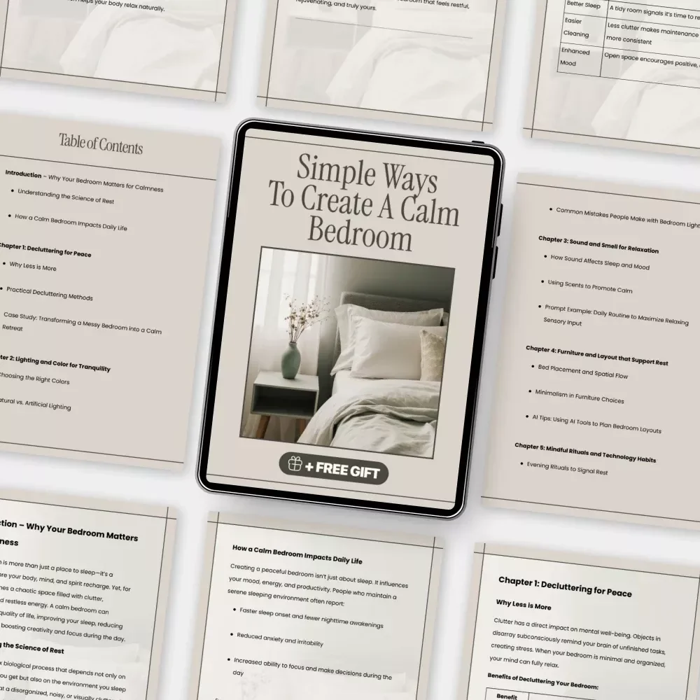 Simple Ways to Create a Calm Bedroom | Ebook for Mindful Living | Digital Download Guide with Tips for Calm Bedroom Atmosphere, Decluttering, Lighting & Relaxation