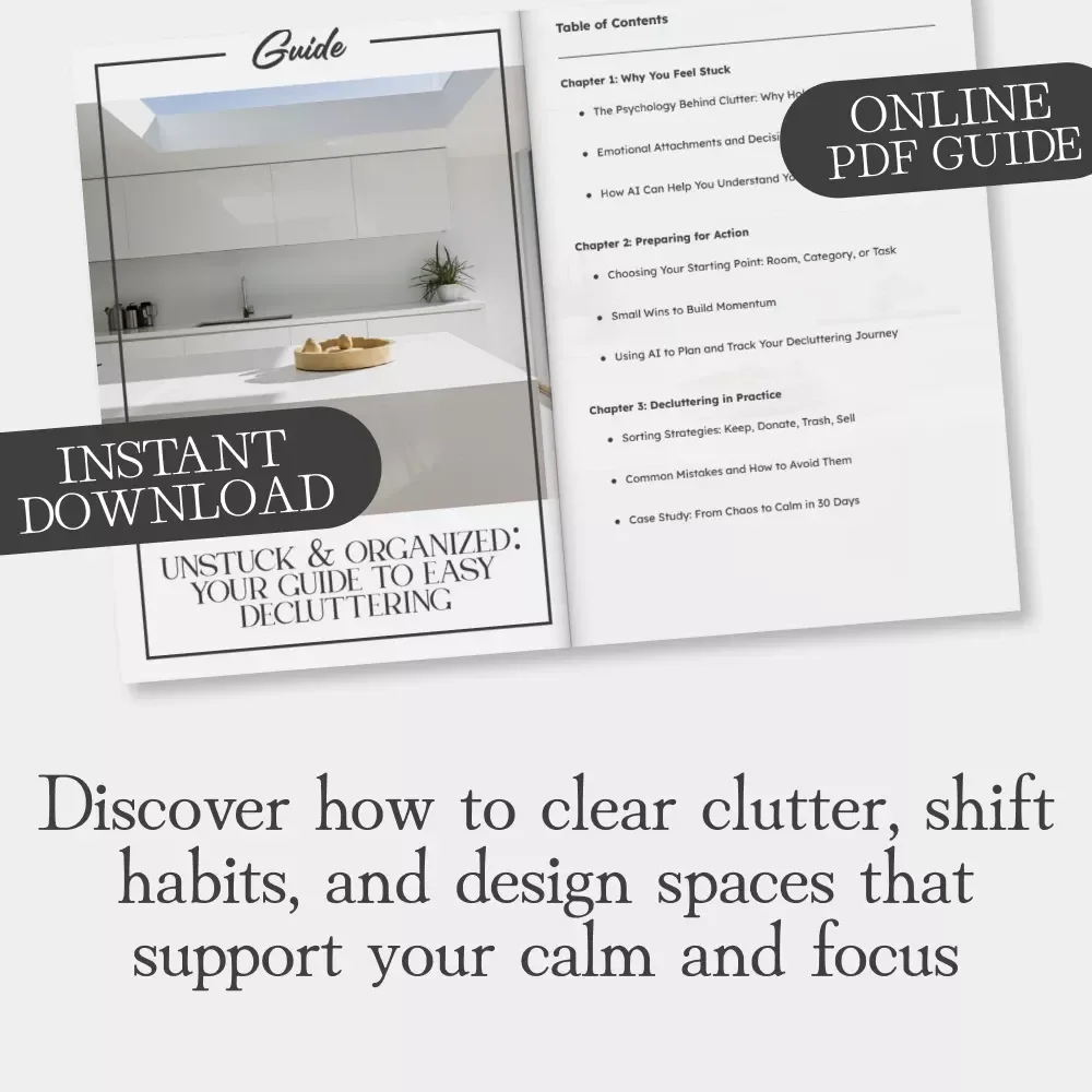 Unstuck & Organized: Your Guide to Easy Decluttering | Digital Decluttering Guide | How to Start Decluttering When You Feel Stuck | Printable Minimalist eBook for Home Organization & Mindset Reset