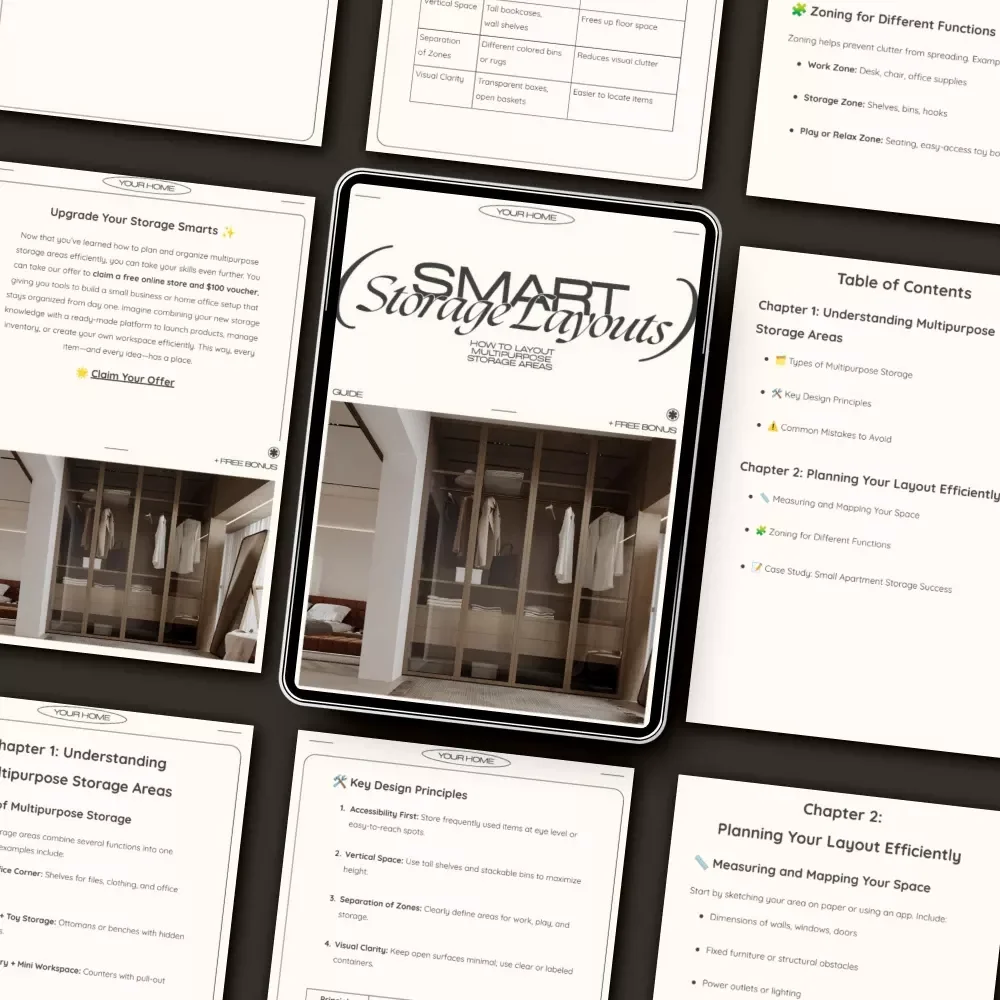 Smart Storage Layouts | Space-Saving Home Organization Guide | Digital Download eBook for Efficient Storage, Multipurpose Room Design & AI-Powered Planning