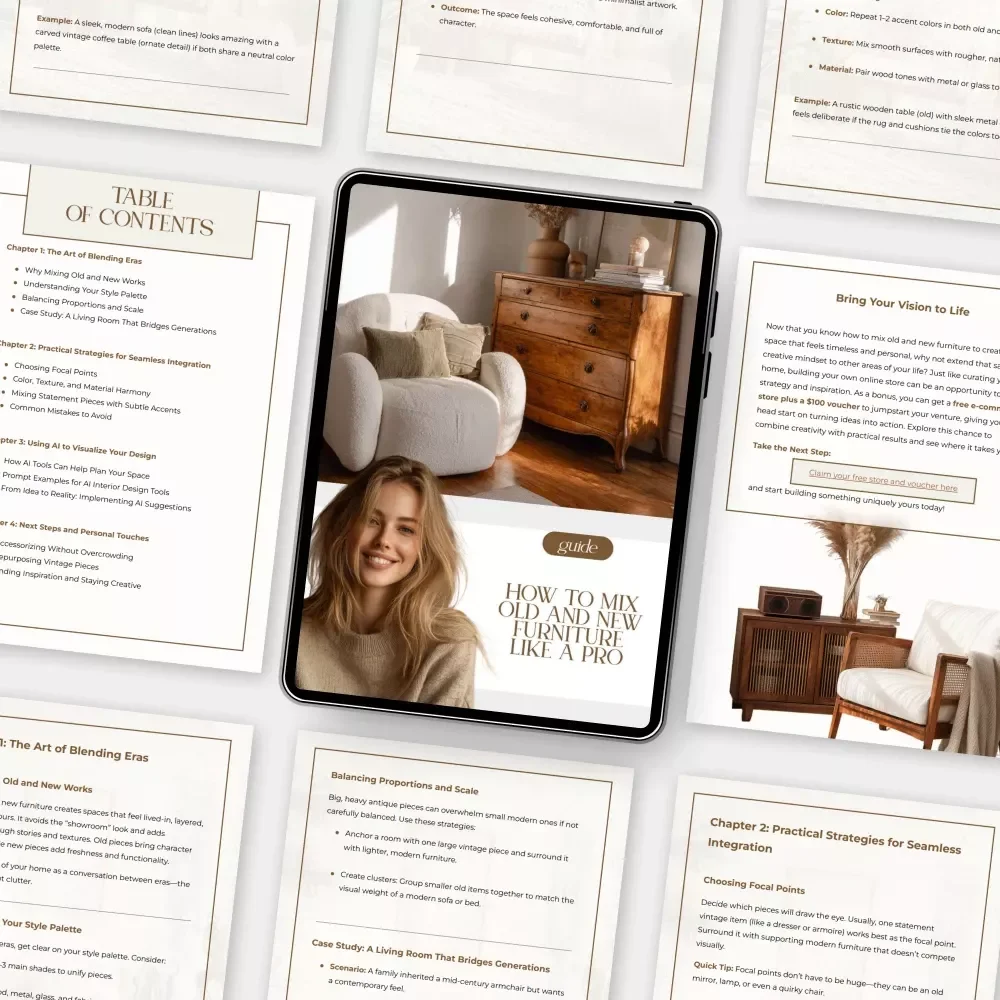 How to Mix Old and New Furniture Like a Pro | Interior Design Guide for Stylish, Balanced Spaces | Digital Download Home Styling eBook on how to mix old and new furniture with timeless results
