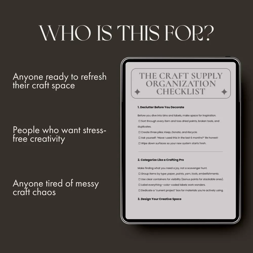 The Craft Supply Organization Checklist | Digital Download | Best Way to Organize Craft Supplies | Printable Craft Room Organizer & Decluttering Guide