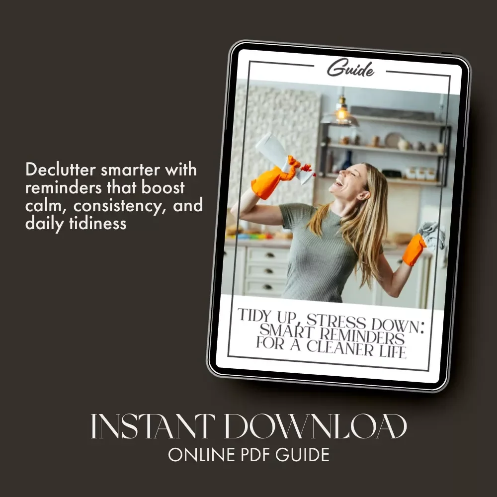 Tidy Up, Stress Down: Smart Reminders for a Cleaner Life | Digital Guide for Home Organization, How to Schedule Tidy Up Reminders, Declutter Checklist & Productivity eBook