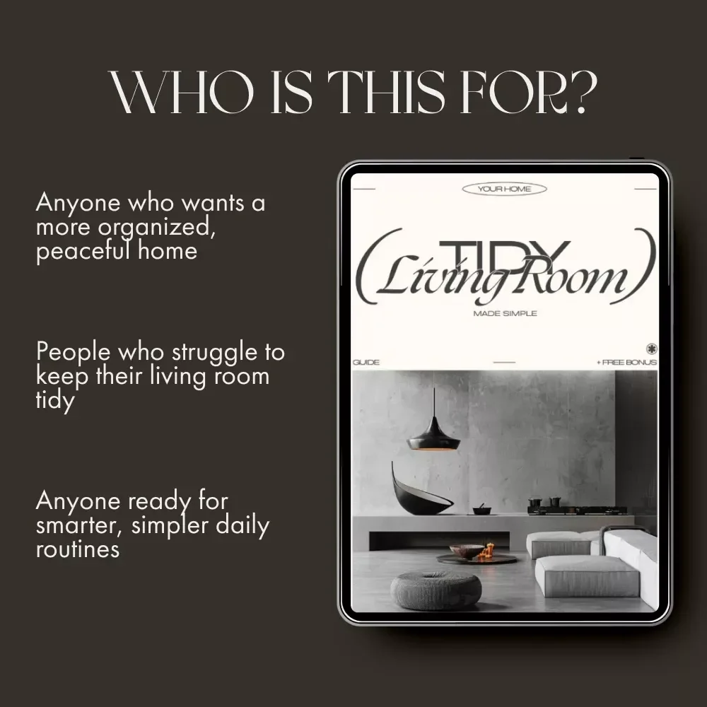 Tidy Living Room Made Simple | Minimalist Home Guide, Digital Decluttering eBook, Smart Storage & AI Organization Tips