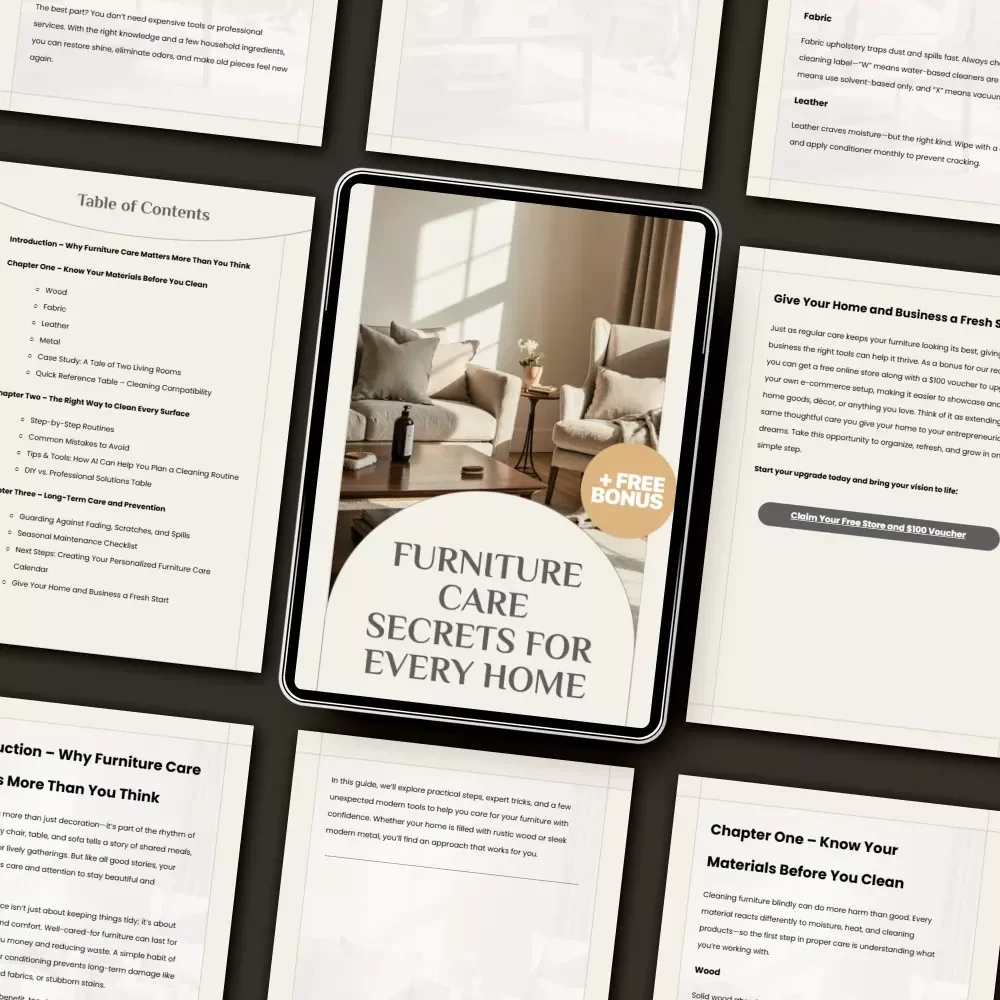 Furniture Care Secrets for Every Home – Ultimate Guide to How to Clean and Care for Furniture | Digital Download, Home Cleaning Tips, Long-Term Maintenance for Wood, Fabric, Leather & Metal