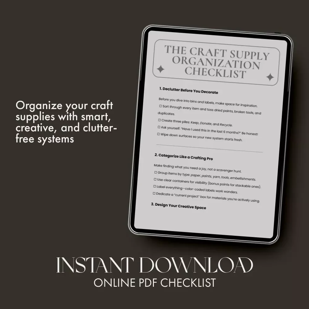 The Craft Supply Organization Checklist | Digital Download | Best Way to Organize Craft Supplies | Printable Craft Room Organizer & Decluttering Guide