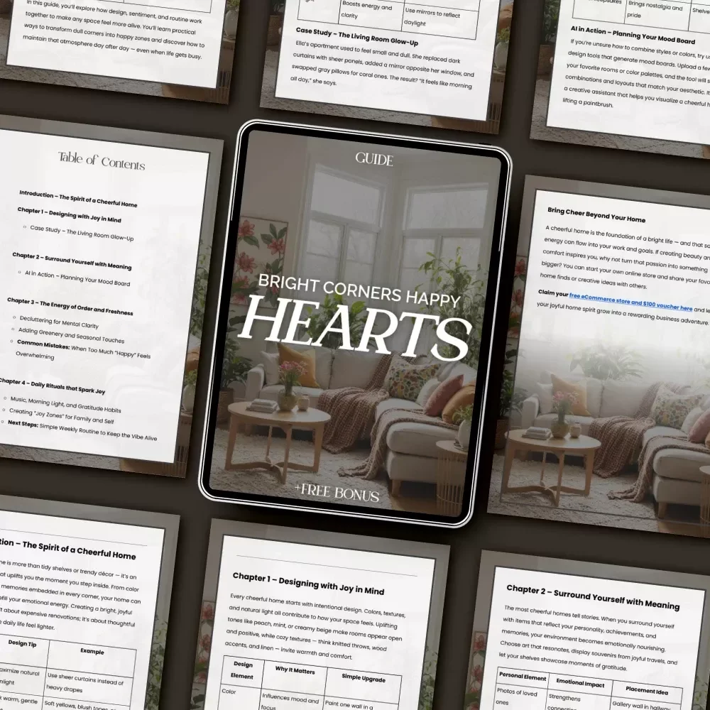 Bright Corners Happy Hearts | Digital Guide to the Best Way to Make Home Cheerful, Cozy, and Full of Joy | Printable eBook for Creating a Happy Home