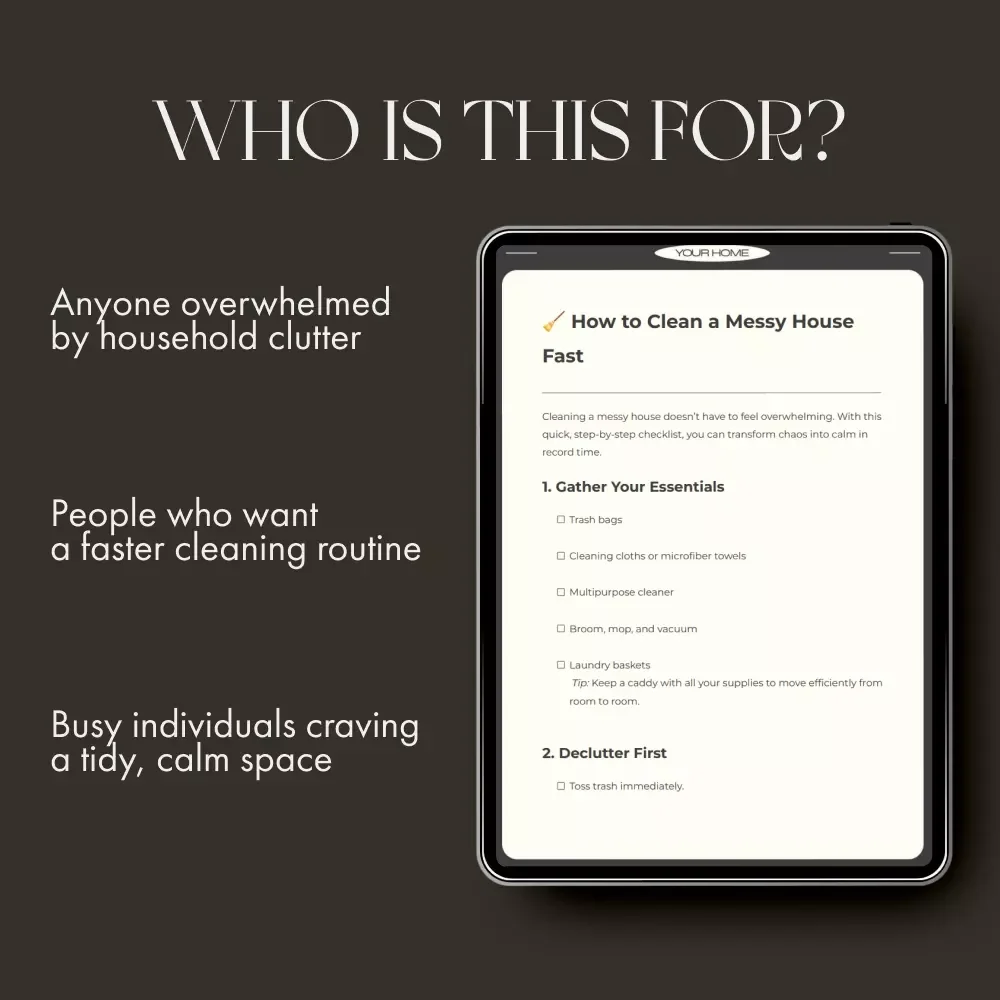How to Clean a Messy House Fast Checklist | Printable Cleaning Guide for Busy People | Instant Download Home Organization Tool