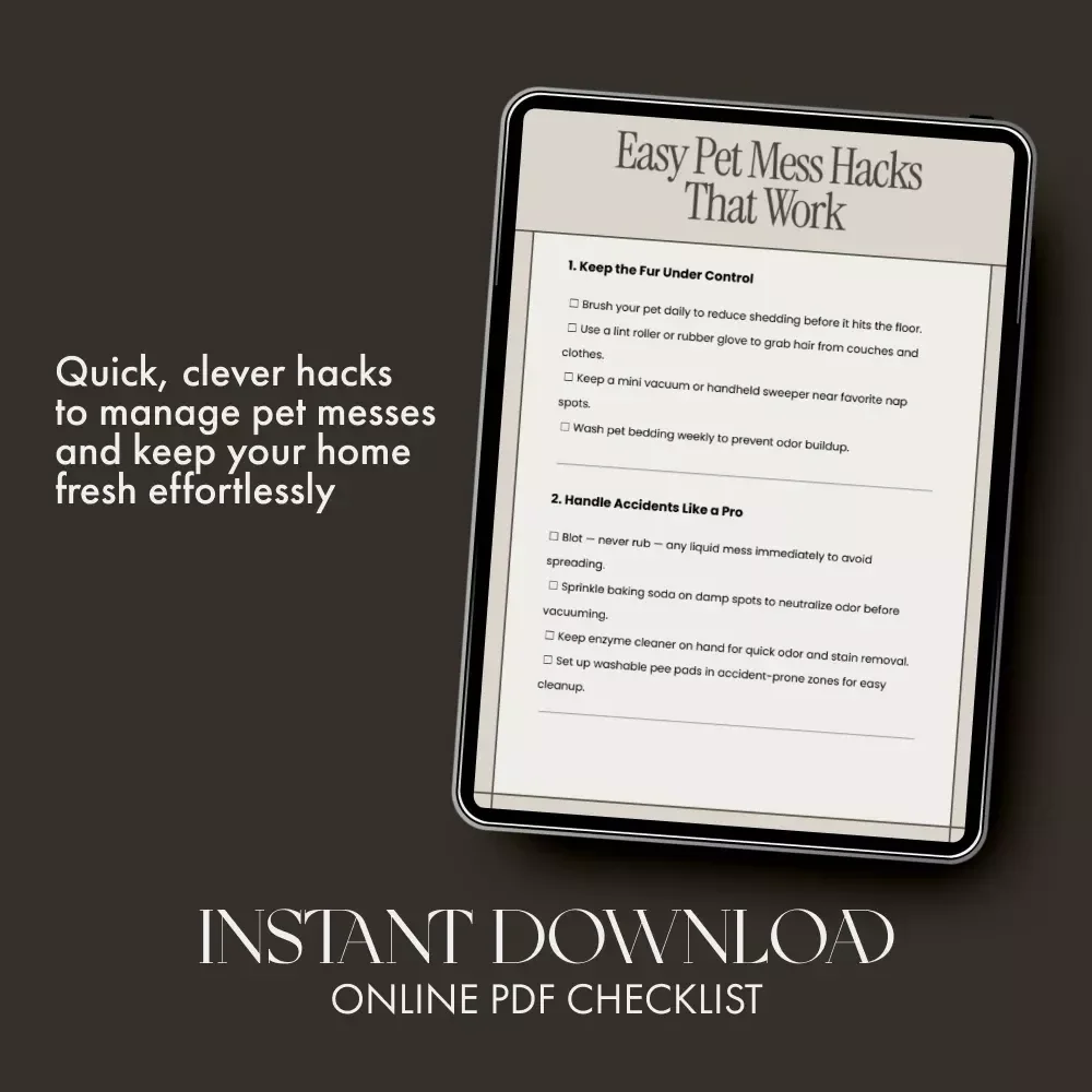 Easy Pet Mess Hacks That Work | Printable Pet Cleaning Checklist | Simple Hacks to Help with Pet Mess | Digital Download for Pet Owners