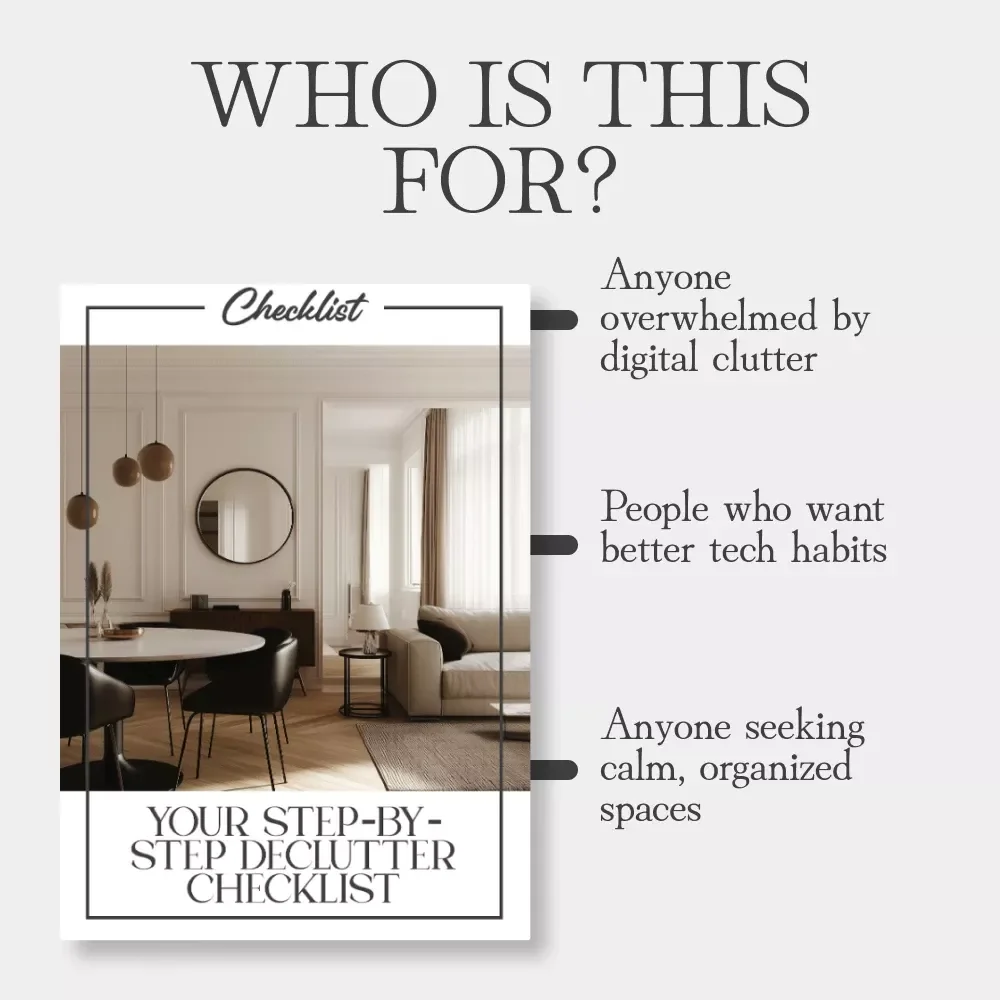 Your Step-by-Step Declutter Checklist | How to Declutter Your Digital Life | Printable Digital Download for Organizing Emails, Files & Apps