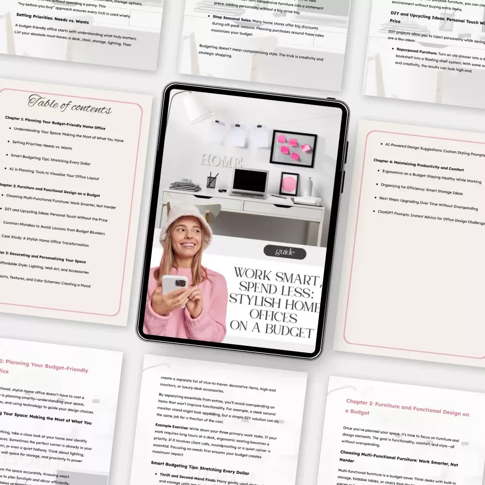 Work Smart, Spend Less: Stylish Home Offices on a Budget | How to Style a Home Office on a Budget | Digital Download Guide for Affordable, Modern Workspaces