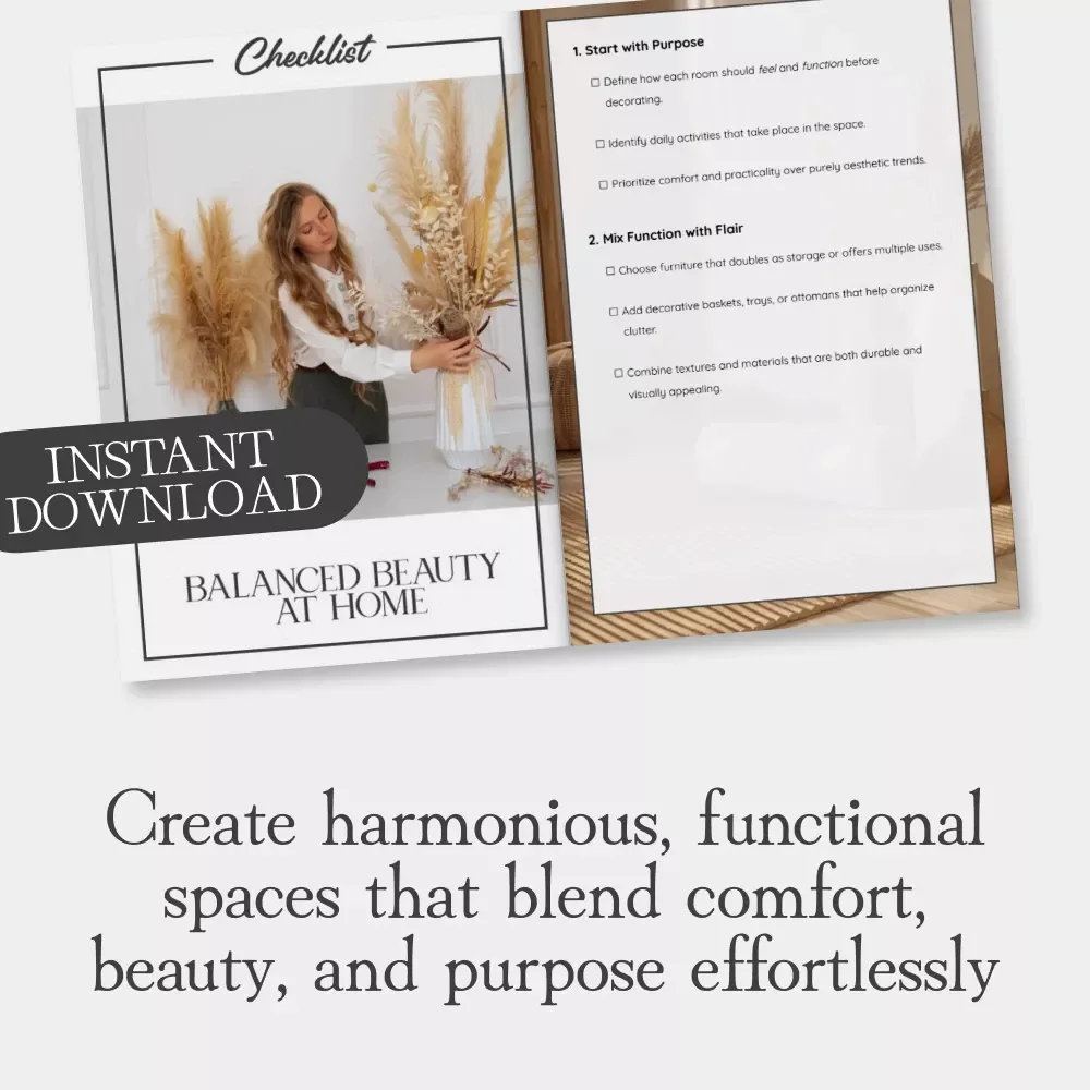 Balanced Beauty at Home | Printable Home Styling Checklist | Digital Download for How to Combine Decor and Function | Modern Interior Design Guide for Practical Elegance