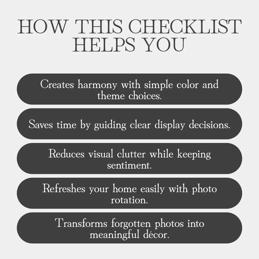 Clutter-Free Photo Magic | Printable Checklist for How to Display Photos Without Clutter | Digital Home Decor Guide