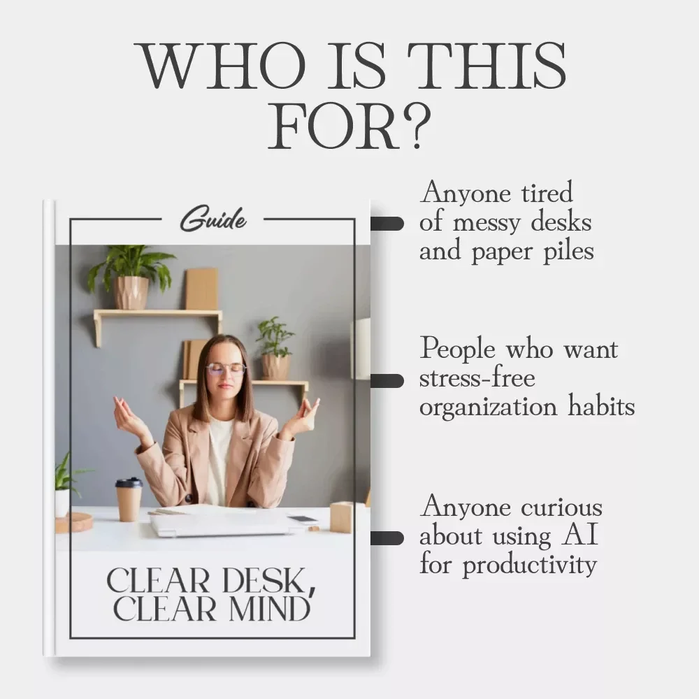 Clear Desk, Clear Mind | Printable & Digital Guide with Tips for Decluttering Paper and Mail | Home Office Organization eBook